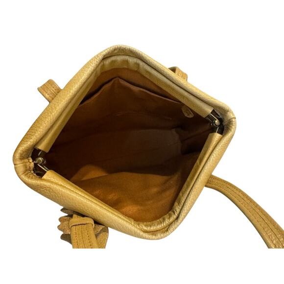 Vintage 1980s Jacob’s Authentic Cream Brown Leather Cowhide Women’s Handbag - Picture 4 of 8